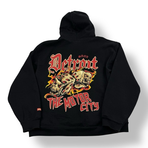 SANA Detroit Black Cotton Hoodie Motor City Dice Graphic Men's Size Large
